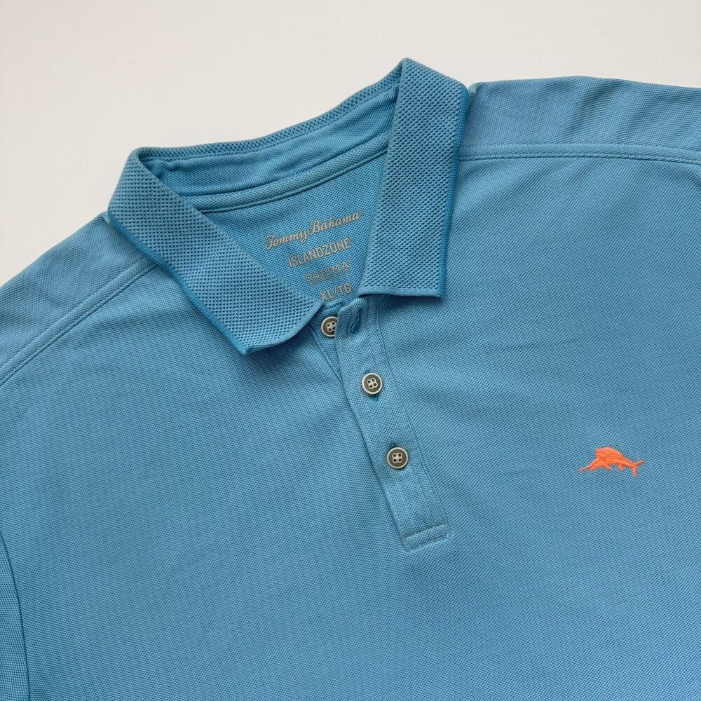 Tommy Bahama IslandZone Polo Shirt Mens XL Light Blue Marlin Supima